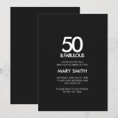 Modern Bold Black Fifty and Fabulous 50th Birthday Einladung (Vorne/Hinten)