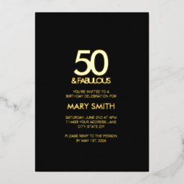 Modern Bold Black Fifty and Fabulous 50th Birthday Folieneinladung