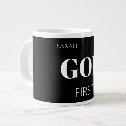 Modern Bold Black God First Faith Saying Slogan Jumbo-Tasse (Vorderseite Links)