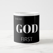 Modern Bold Black God First Faith Saying Slogan Jumbo-Tasse (Vorderseite)