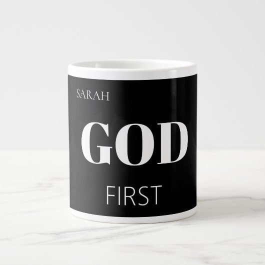 Modern Bold Black God First Faith Saying Slogan Jumbo-Tasse (Vorderseite)