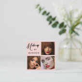 Modern Bold Black Script 3 Photo Makeup Quadratische Visitenkarte (Stehend Vorderseite)