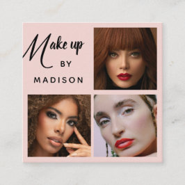 Modern Bold Black Script 3 Photo Makeup Quadratische Visitenkarte