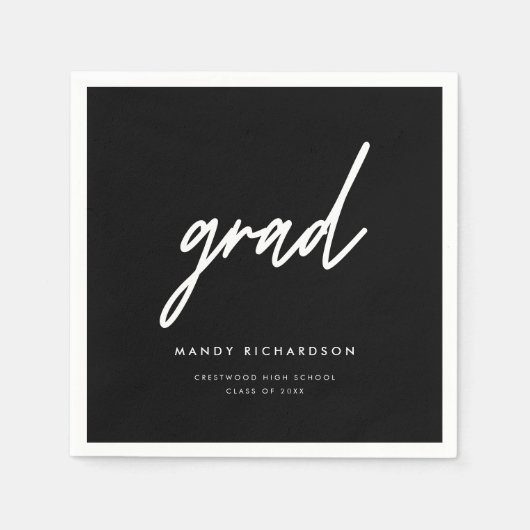 Modern Bold Black Script Custom Graduation Party Serviette (Vorderseite)