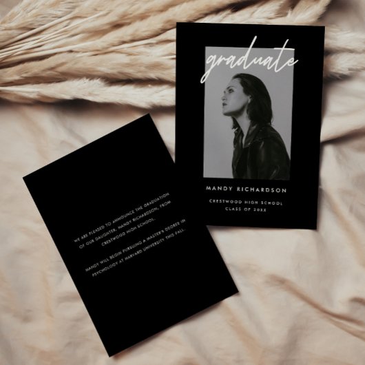 Modern Bold Black Script Photo Graduation Ankündigung