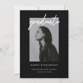Modern Bold Black Script Photo Graduation Ankündigung (Vorderseite)