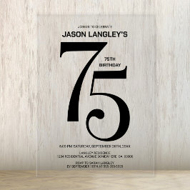 Modern Bold Black Text 75. Geburtstagsparty Acryleinladungen