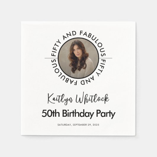 Modern Bold Black White Fifty and Fabulous Serviette (Vorderseite)
