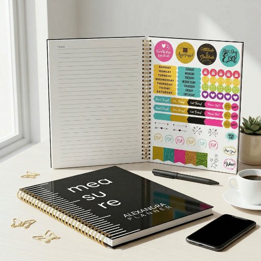 Modern Bold Black White Measure Typography Planner Planer