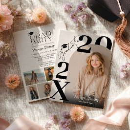 Modern Bold Black white Trendy 6 photos graduation Einladung