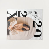 Modern Bold Black white Trendy photo graduation Wandteppich (Vorderseite (Horizontal))