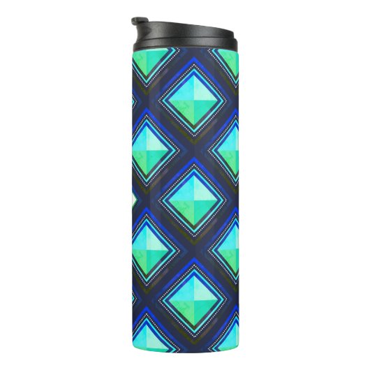 Modern Bold Blue Green Geometric Diamonds & Name Thermosbecher (Nach rechts gedreht)