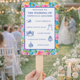 Modern Bold Bright Colorful Floral Wedding Program Fächer