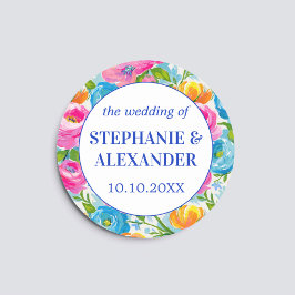 Modern Bold Bright Vibrant Colorful Floral Wedding Runder Aufkleber