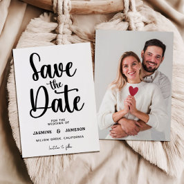 Modern Bold Casual Red Script Photo Wedding Retro Save The Date