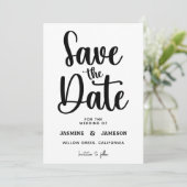 Modern Bold Casual Red Script Photo Wedding Retro Save The Date (Stehend Vorderseite)