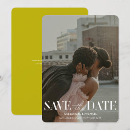 Modern Bold Chartreuse Photo Wedding Save Date Einladung
