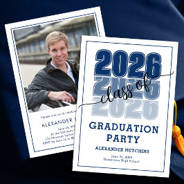Modern Bold Class 2026 Navy Blue Graduation Party Einladung