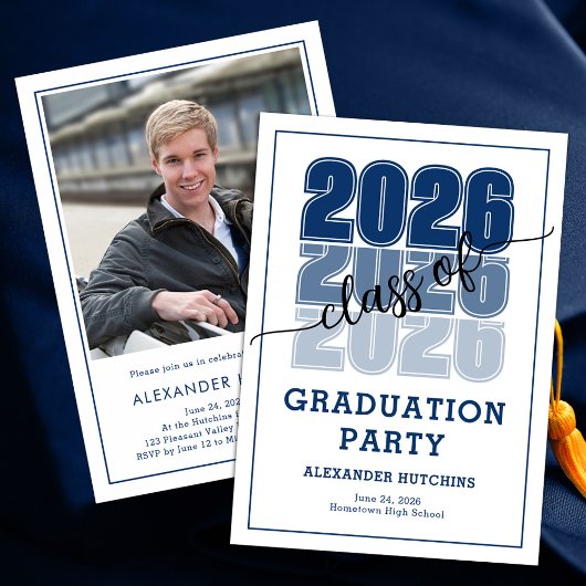 Modern Bold Class 2026 Navy Blue Graduation Party Einladung