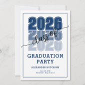 Modern Bold Class 2026 Navy Blue Graduation Party Einladung (Vorderseite)