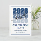 Modern Bold Class 2026 Navy Blue Graduation Party Einladung (Stehend Vorderseite)