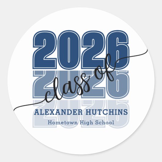 Modern Bold Class 2026 Navy Blue Graduation Runder Aufkleber (Vorderseite)