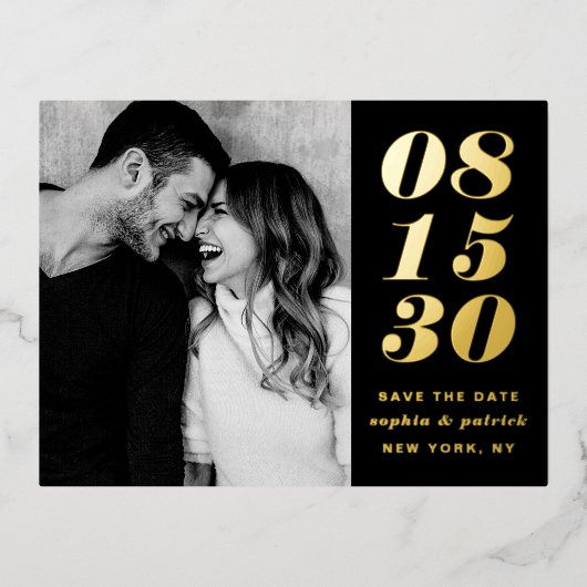 Modern Bold Date Typografy Save the Date Folie Einladungspostkarte (Vorderseite)