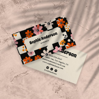 Modern Bold Floral Checkered Business Card Visitenkarte