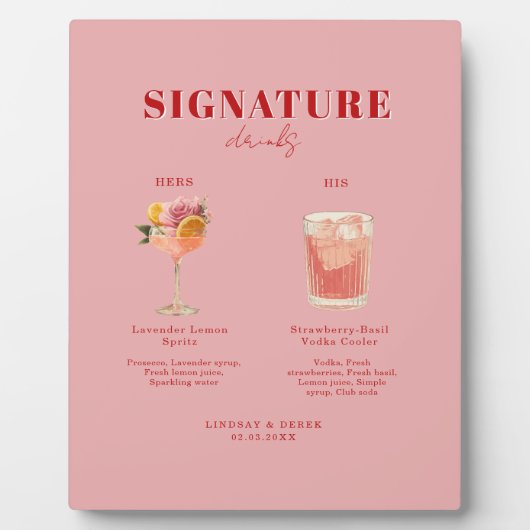 Modern Bold Font His & Hers Drinks Wedding Fotoplatte (Vorderseite)