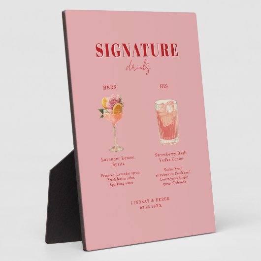 Modern Bold Font His & Hers Drinks Wedding Fotoplatte (Seite)