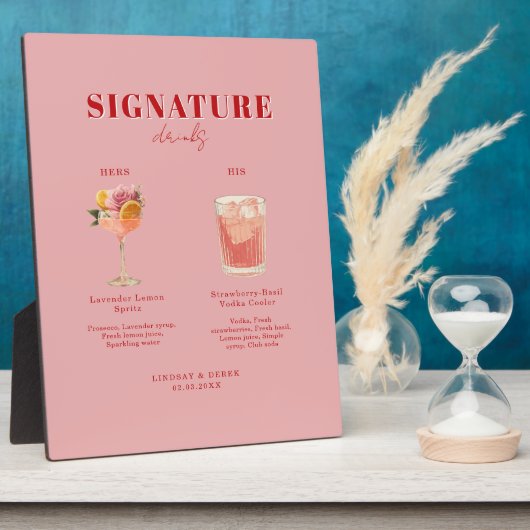 Modern Bold Font His & Hers Drinks Wedding Fotoplatte (Seite)