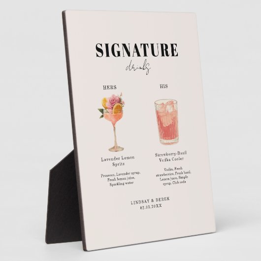Modern Bold Font His & Hers Drinks Wedding Fotoplatte (Seite)