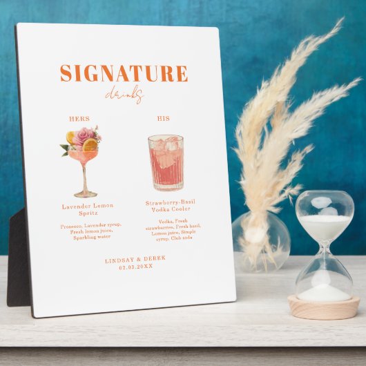 Modern Bold Font His & Hers Drinks Wedding Fotoplatte (Seite)