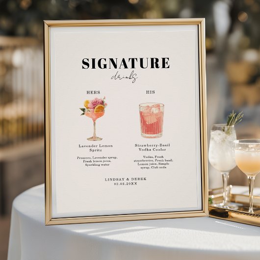 Modern Bold Font His & Hers Drinks Wedding Poster