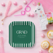 Modern Bold Green Striped Pattern Graduation Party Pappteller (Party)