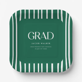 Modern Bold Green Striped Pattern Graduation Party Pappteller