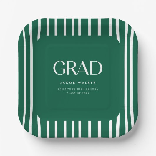 Modern Bold Green Striped Pattern Graduation Party Pappteller (Vorderseite)