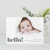 Modern Bold Hello Foto Geburtserklärung Ankündigung (Stehend Vorderseite)