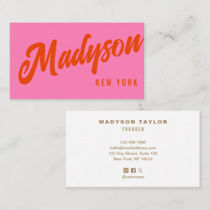Modern Bold Hot Pink Red Script Typografy Visitenkarte