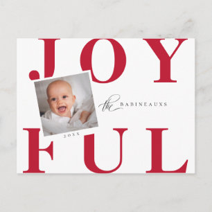 Modern Bold JOYFUL Christmas Foto Feiertagspostkarte