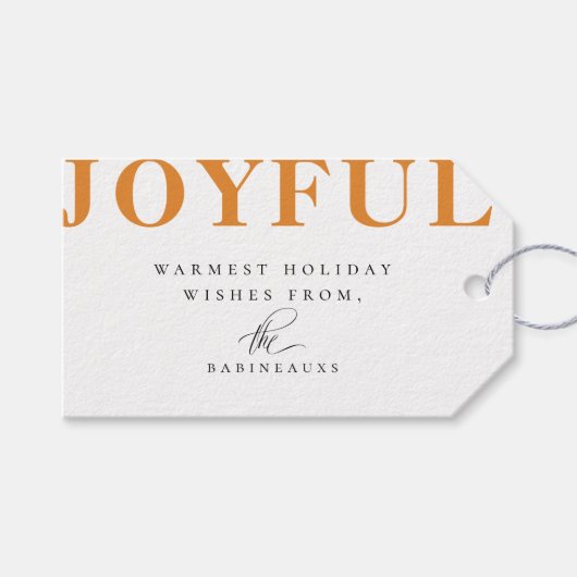 Modern Bold JOYFUL Holiday Orange Geschenkanhänger (Vorderseite (Horizontal))
