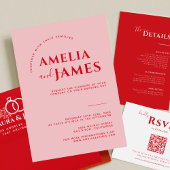 Modern Bold Minimalist Red and Pink Wedding Einladung