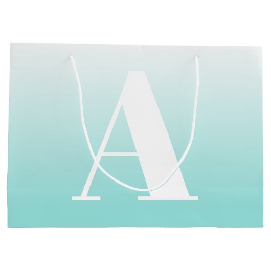 Modern Bold Monogram | Light Aqua Blue Green Große Geschenktüte (Rückseite)