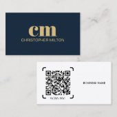 Modern Bold Monogram QR code Navy Blue Consultant Visitenkarte (Vorne/Hinten)