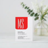 Modern Bold Monogram Red White Beruflich Visitenkarte (Stehend Vorderseite)