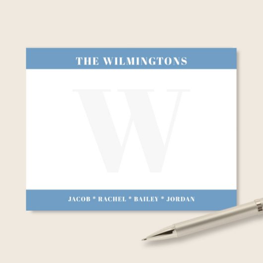 Modern Bold Monogram with Family Names Stationery Mitteilungskarte