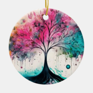 Modern & Bold Mystical Tree (blue, pink, orange) Keramik Ornament