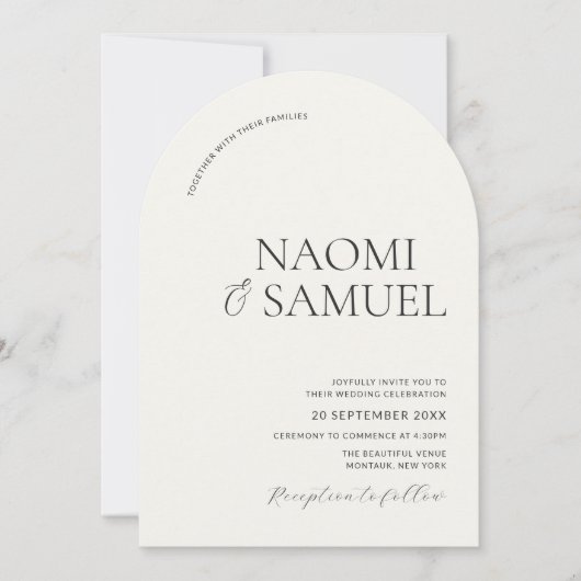 Modern Bold Names Arch Ecru Wedding Einladung (Vorderseite)