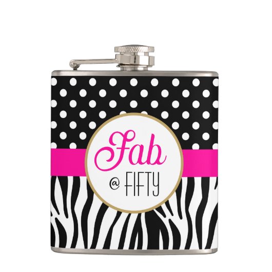 Modern Bold Pattern Fifty & Fabulous 50th Birthday Flachmann (Vorderseite)