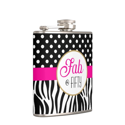 Modern Bold Pattern Fifty & Fabulous 50th Birthday Flachmann (Rechts)